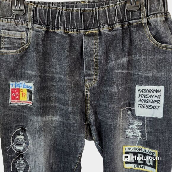 Elastic Waistline 5 Pocket Patchwork Denim Jeans 31x26 - Picture 3 of 10